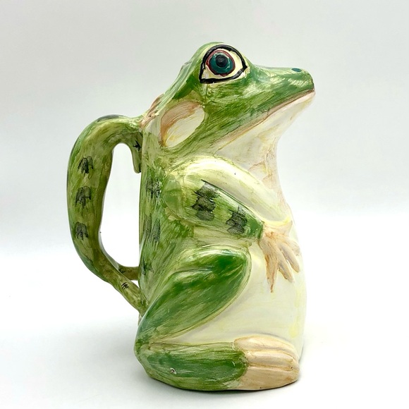 Majolica Frog Pitcher With Salamander Relief Handle Ceramica Del Cardello Italy - Picture 7 of 14